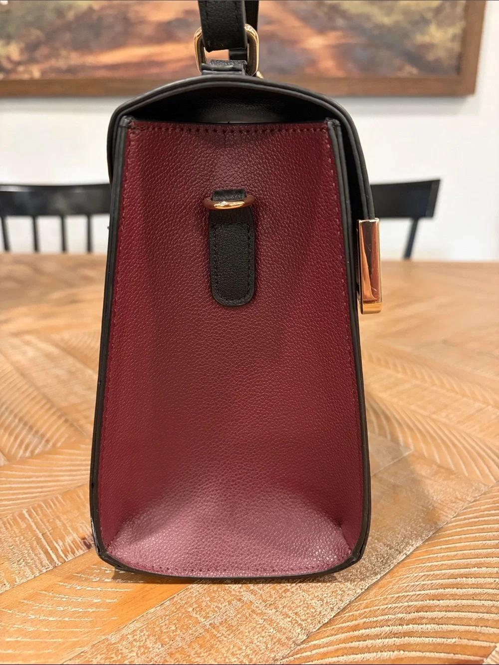 Dune London Black Top-Handle Satchel with Gold Hardware